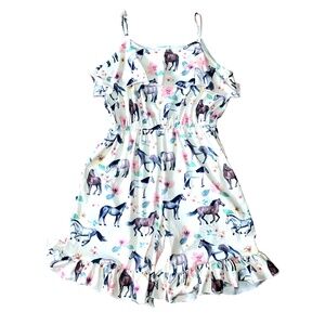Girls Romper Size 9/10 – Horse & Floral Print, Adjustable Straps, Elastic Waist